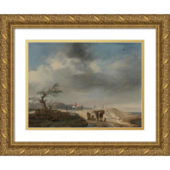 Philips Wouwerman 24x19 Gold Ornate Framed and Double Matted Museum Art Print Titled - Dune Landscape with Figures