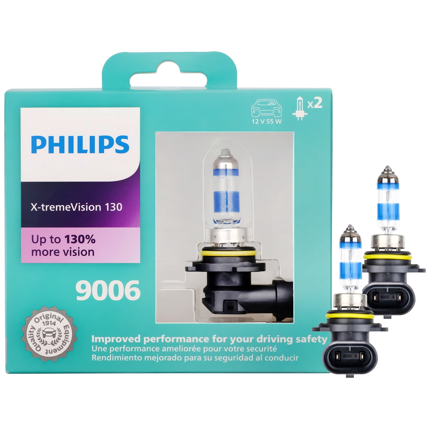 Philips X-tremeVision 130 9006 Halogen Headlight Bulbs, 2 pack, Fits Select Vehicles