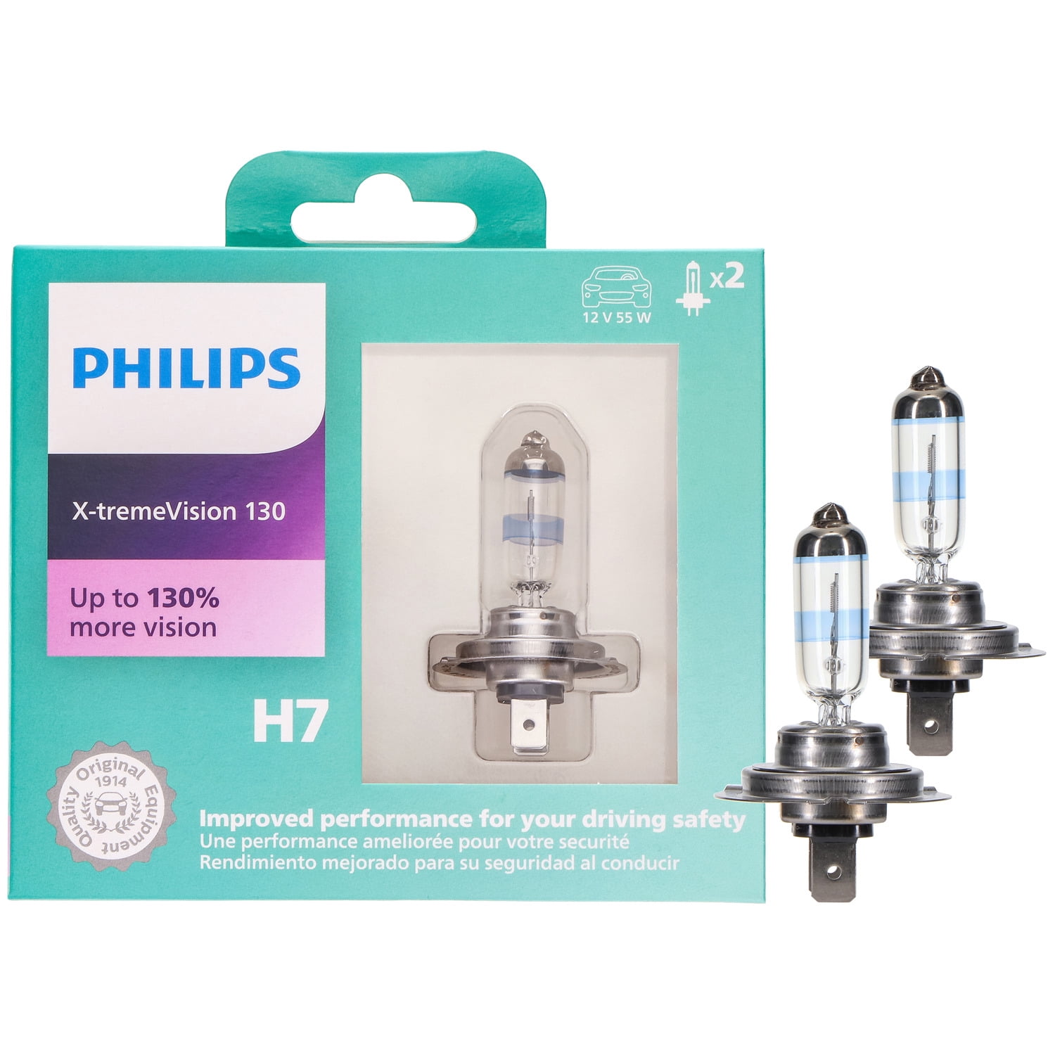 Philips X-tremeVision 130 H7 Halogen Headlight Bulbs, 2 pack, Fits Select Vehicles