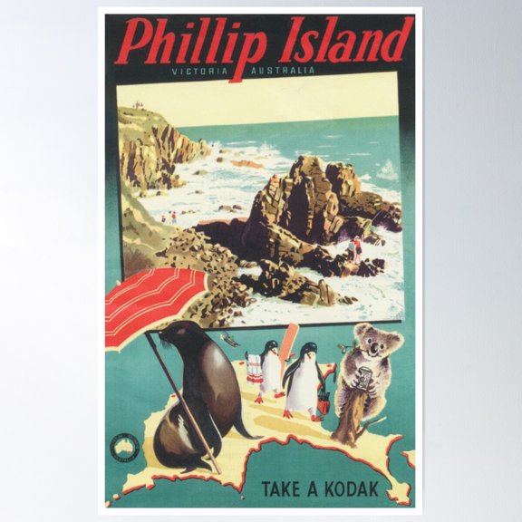 Phillip Island Australia Vintage Travel Poster Poster Wall Art, Modern Wall Decor For Living Room Bedroom, 16x24 UNFRAMED