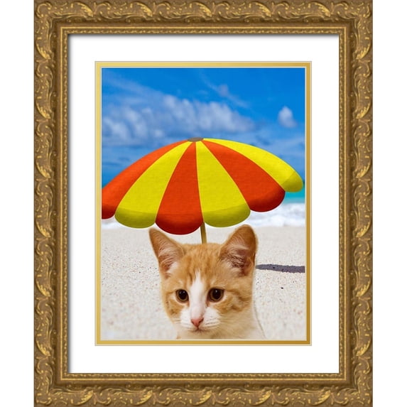 Phillip, Jamie 12x14 Gold Ornate Wood Framed with Double Matting Museum Art Print Titled - Beach Cat