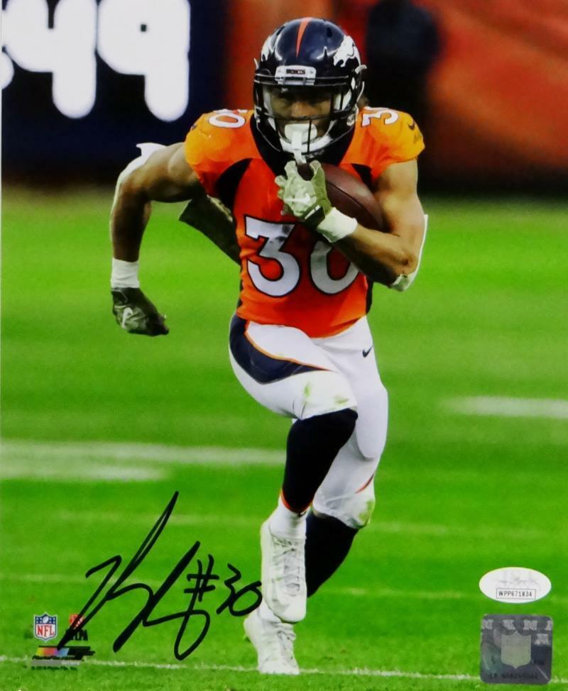 Phillip Lindsay Autographed Broncos 8x10 PF Photo Running w/ Ball JSA