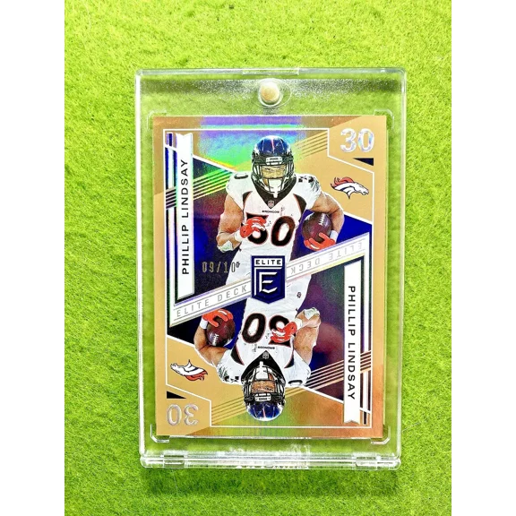 Phillip Lindsay GOLD PRIZM ELITE DECK CARD # /10 BRONCOS SSP 2019 PHLLIP LINDSAY