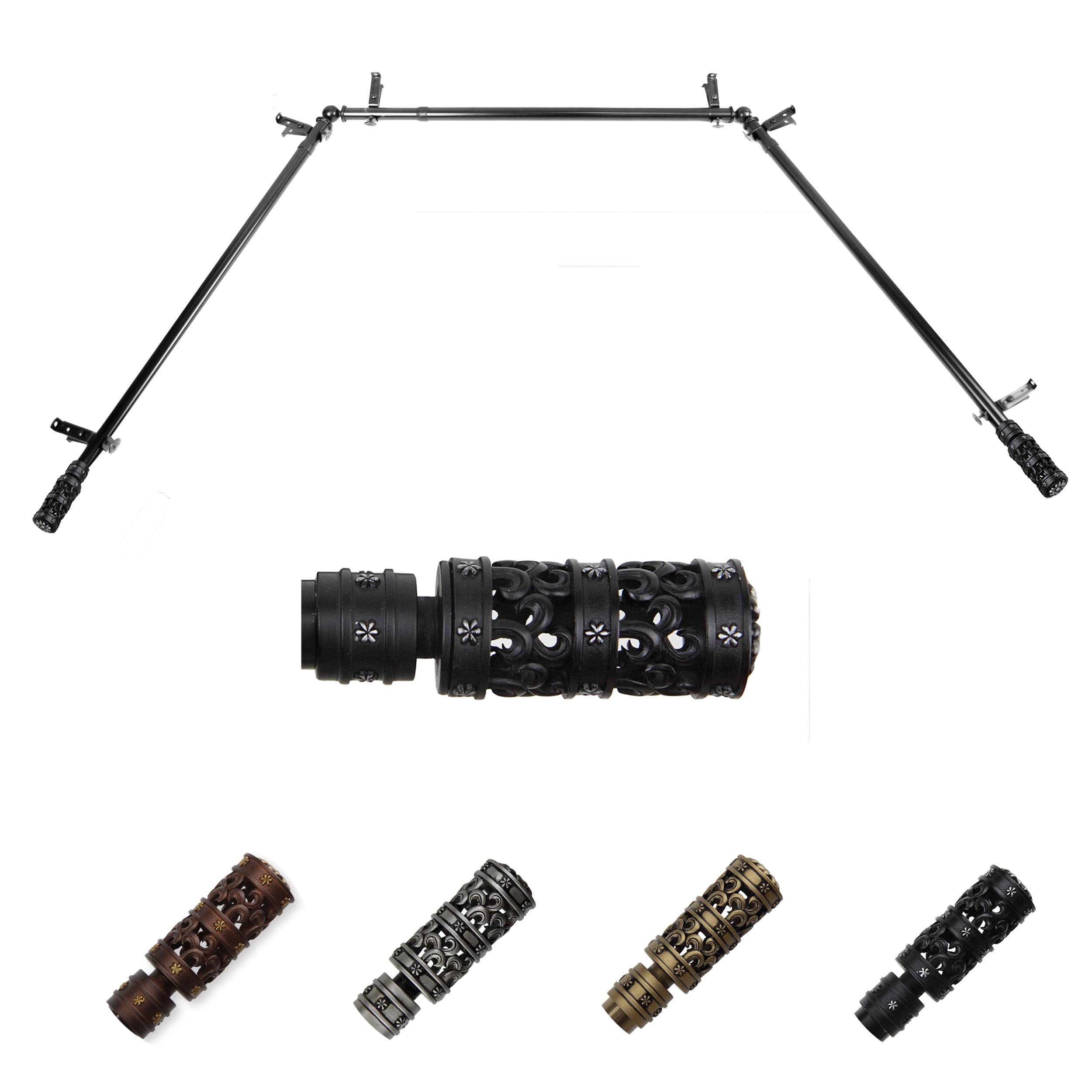 Phillipe 13/16" Bay Window curtain rod 20"-36", 38"-72" - Black