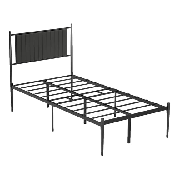 Phillipe Black Twin Metal Platform Bed with Upholstered Headboard - 12.3 in. Height