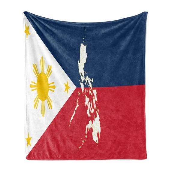 Phillipine Soft Flannel Fleece Throw Blanket, Map and Flag of Philippines Country Culture and Geography Theme Illustration, Cozy Plush for Indoor and Outdoor Use, 70" x 90", Multicolor, by Ambesonne