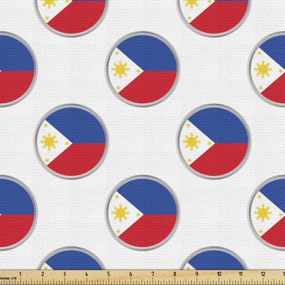 Ambesonne Phillipine Fabric by the Yard Upholstery, Circles with Flag, 3 Yards, Multicolor