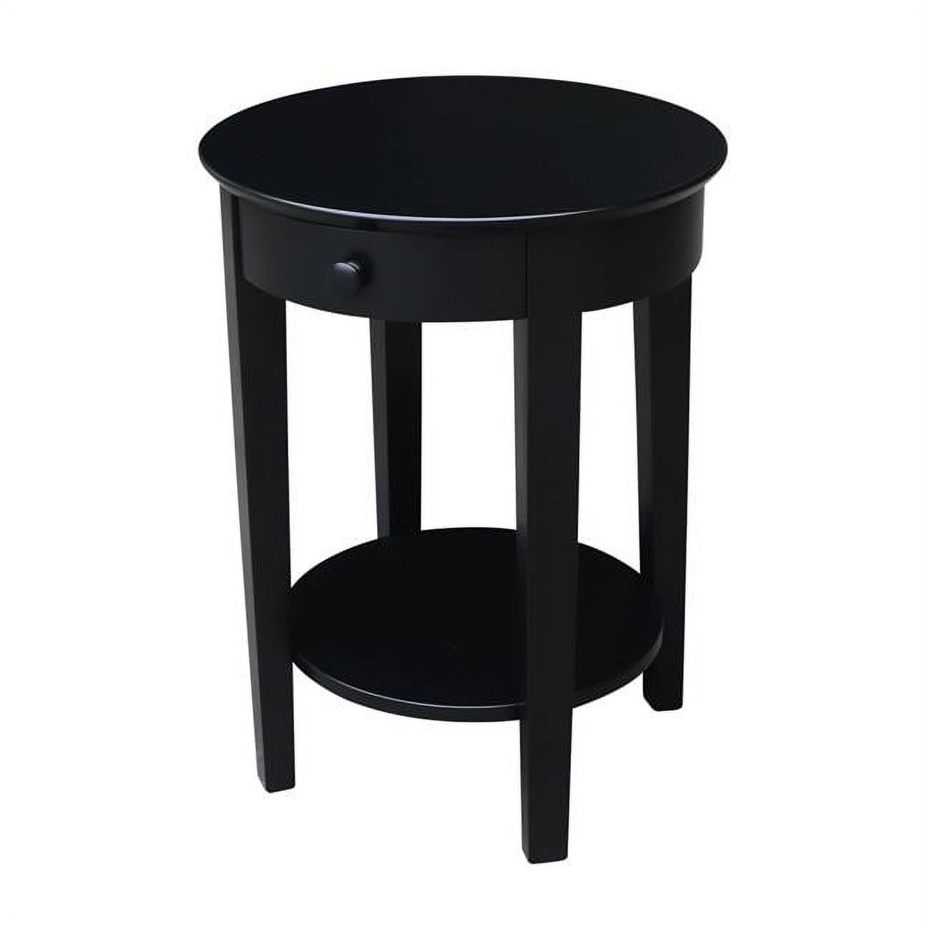 Black Round Wood Accent Table with Storage Drawer