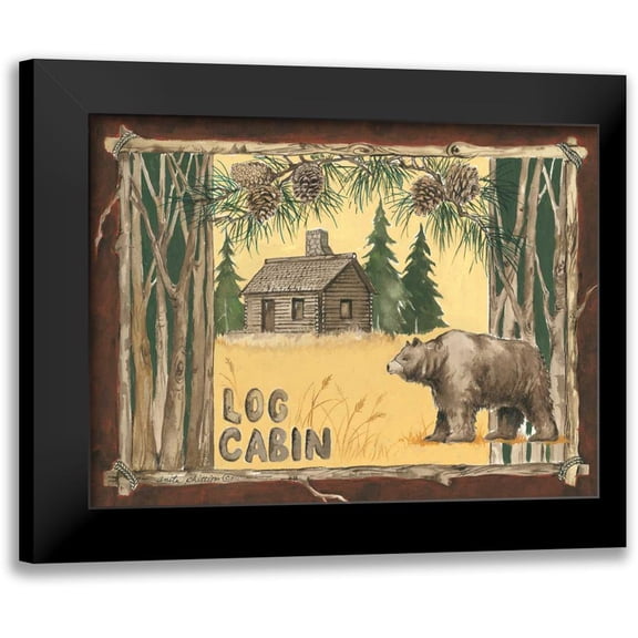 Phillips, Anita 14x12 Black Modern Framed Museum Art Print Titled - Log Cabin Bear