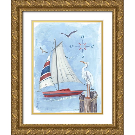 Phillips, Anita 15x18 Gold Ornate Wood Framed with Double Matting Museum Art Print Titled - Sailboat II