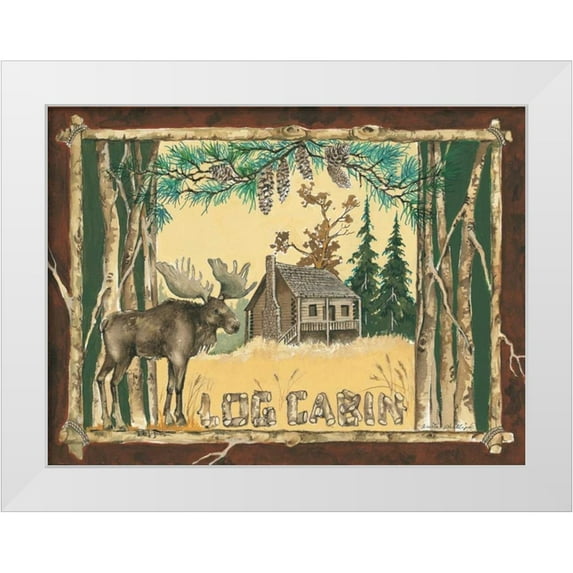 Phillips, Anita 32x25 White Modern Wood Framed Museum Art Print Titled - Log Cabin Moose