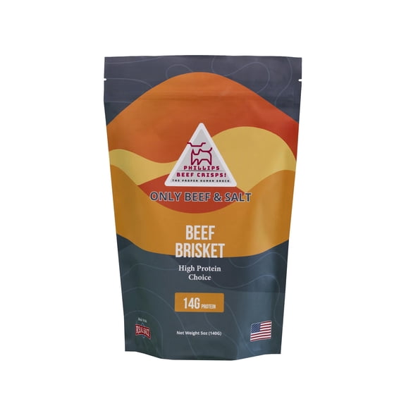 Phillips Beef Crisps - Fatty Brisket - Only Beef & Salt - Zero Carbs - Zero Sugar - High Protein Meat Snacks - 14g Protein