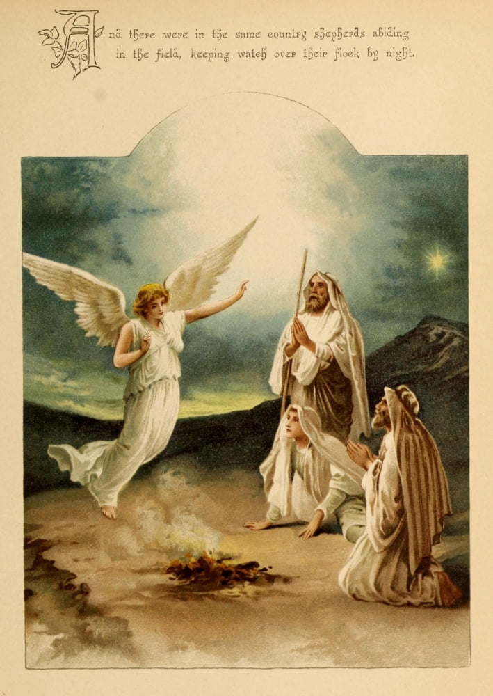 Phillips Brookss Poems 1890 Angel & Shepherds Canvas Art - Unknown (18 x 24)
