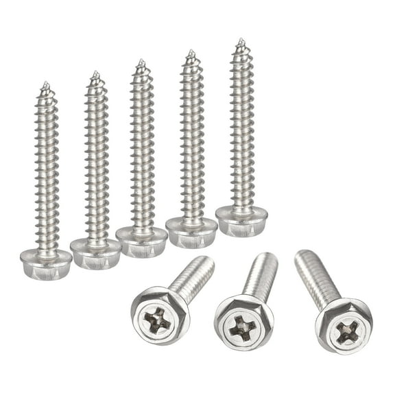 Phillips Hex Washer Self Tapping Screws, M4 x 30mm 304 Stainless Steel Hex Flange Sheet Metal Screw 10pack