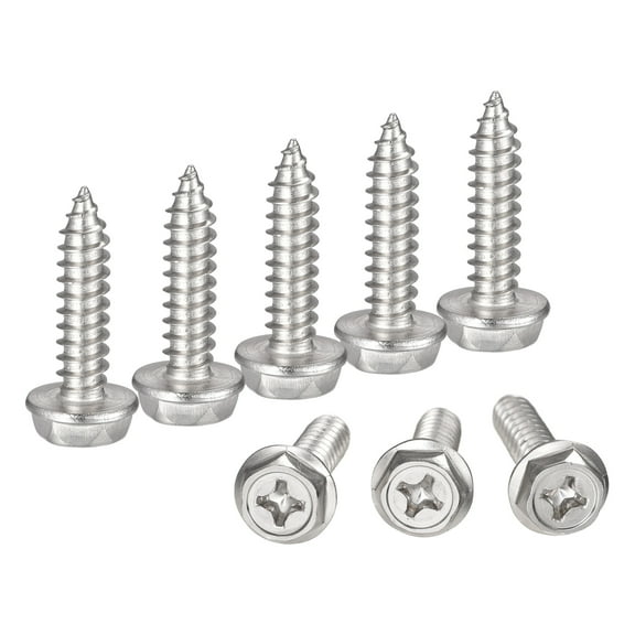 Phillips Hex Washer Self Tapping Screws, M6 x 25mm 304 Stainless Steel Hex Flange Sheet Metal Screw 10pack