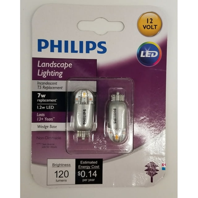 Phillips LED 7-Watt, 12-Volt T5 Landscape Tubular Light Bulb, Clear Soft White, Non-dimmable, Wedge Base (2-Pack)