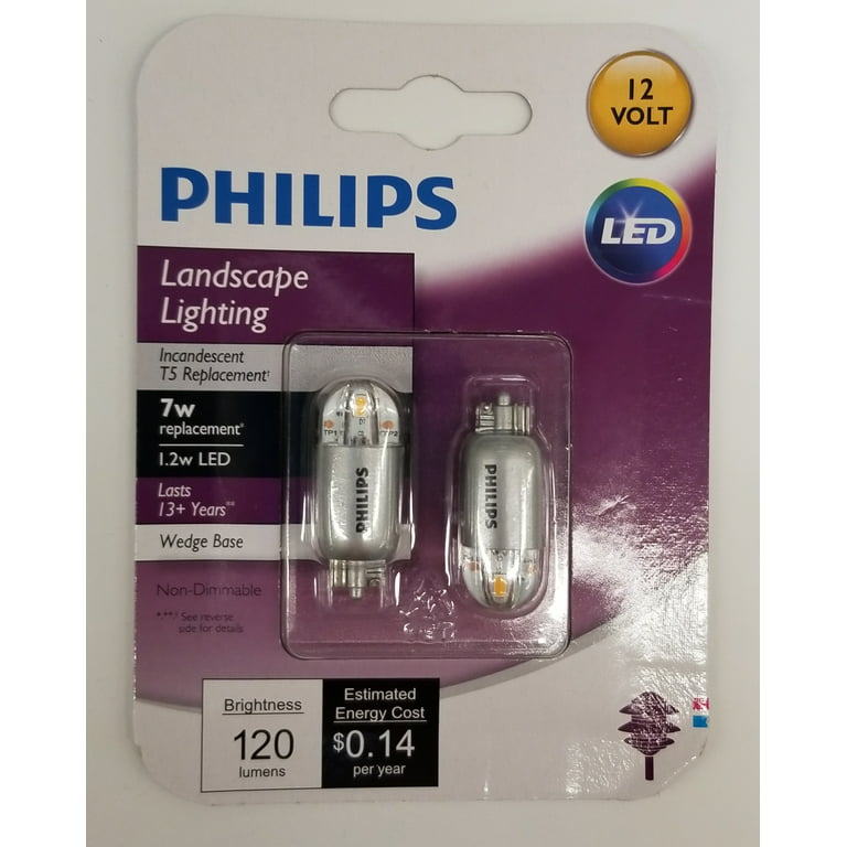 Robust tuberkulose at retfærdiggøre Phillips LED 7-Watt, 12-Volt T5 Landscape Tubular Light Bulb, Clear Soft  White, Non-dimmable, Wedge Base (2-Pack) - Walmart.com