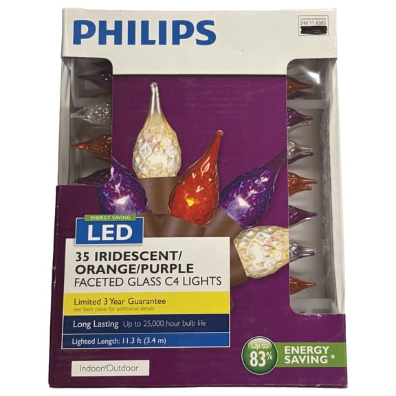 35 Iridescent Orange & Purple Faceted Glass LED Halloween String Lights