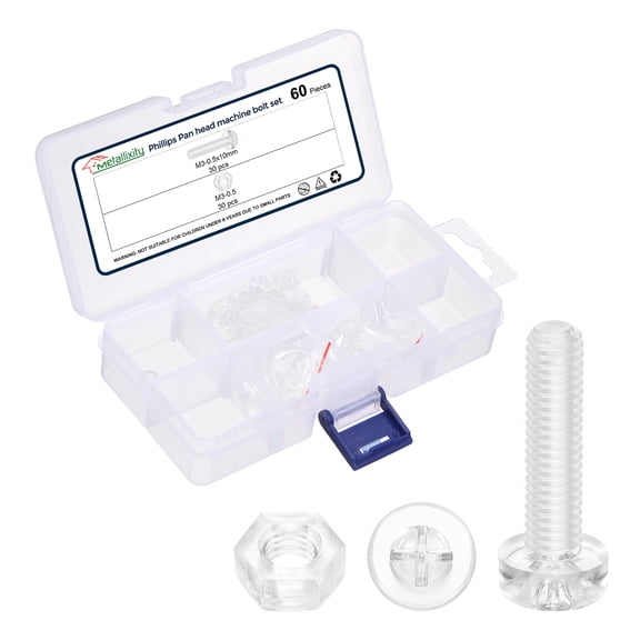 Phillips Pan Head Bolts Kit M3-0.5x10 60Pcs PC with Hex Nut for Door Window