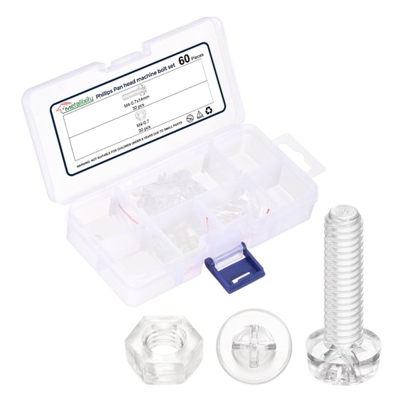 Phillips Pan Head Bolts Kit M4-0.7x14 60Pcs PC with Hex Nut for Door Window