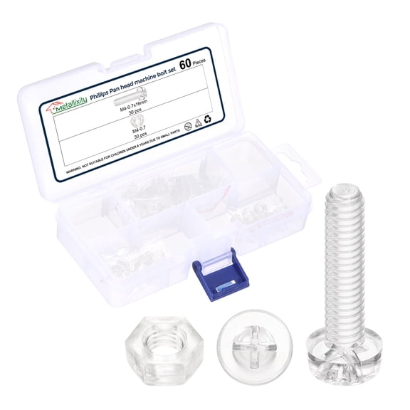 Phillips Pan Head Bolts Kit M4-0.7x16 60Pcs PC with Hex Nut for Door Window