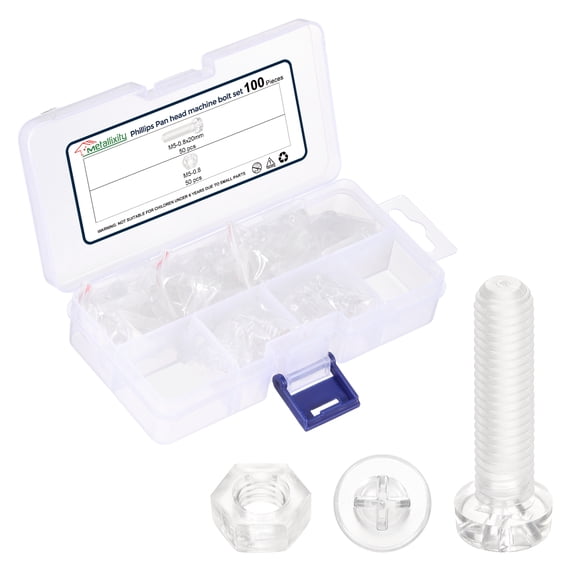 Phillips Pan Head Bolts Kit M5-0.8x20 100Pcs PC with Hex Nut for Door Window