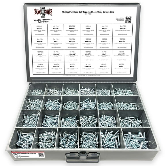 Phillips Pan Head Self Tapping Sheet Metal Screws Zinc Plated Assortment Kit - 2841 Pcs!