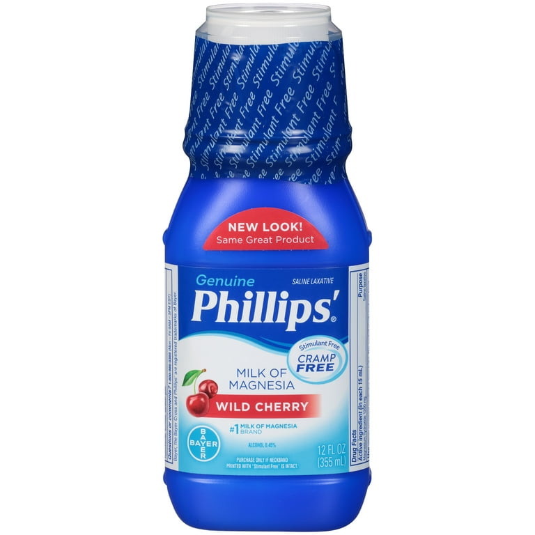  Phillips' Milk of Magnesia Liquid Laxative, Wild Cherry Flavor,  Stimulant & Cramp Free Relief of Occasional Constipation, #1 Milk of  Magnesia Brand 26 oz. : Health & Household