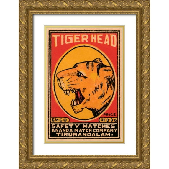 Phillumenart 11x14 Gold Ornate Wood Framed with Double Matting Museum Art Print Titled - Tiger Head Safety Matches
