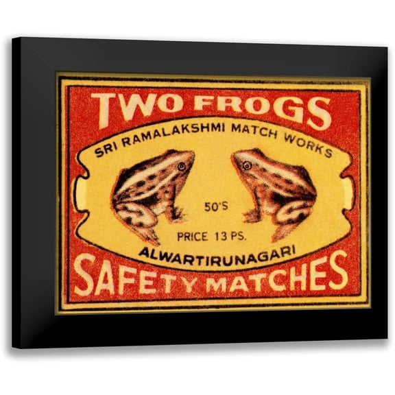 Phillumenart 14x12 Black Modern Framed Museum Art Print Titled - Two Frogs Safety Matches