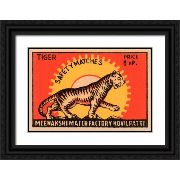 Phillumenart 24x17 Black Ornate Wood Framed with Double Matting Museum Art Print Titled - Tiger Safety Matches