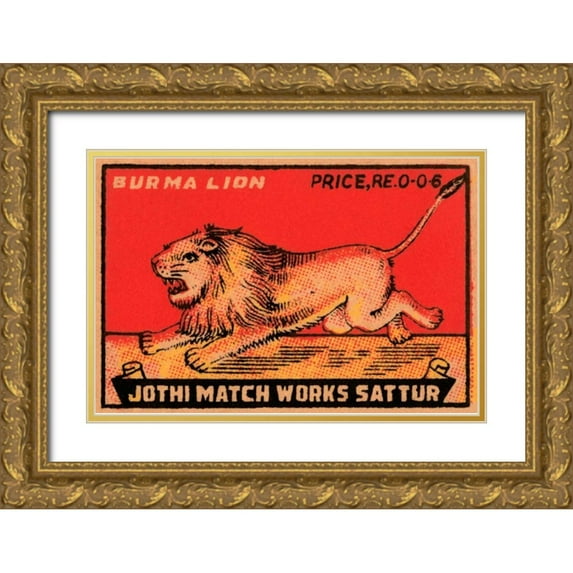 Phillumenart 24x17 Gold Ornate Wood Framed with Double Matting Museum Art Print Titled - Burma Lion