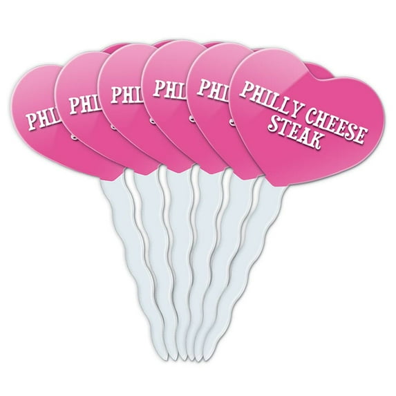 Philly Cheese Steak Heart Love Cupcake Picks Toppers - Set of 6