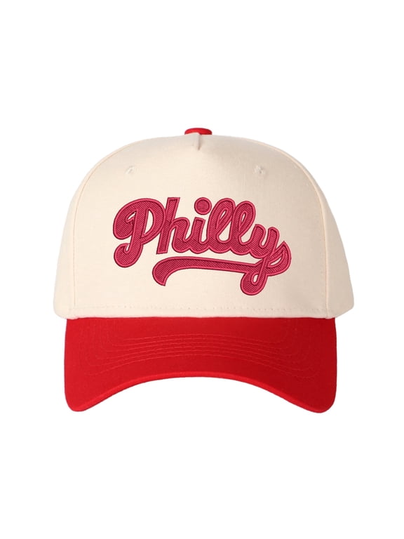 Philly Letter Embroidered Color Block Trucker Hat Unisex Adjustable Cotton Breathable Fashion Cap for Travel Daily Wear