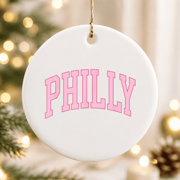 Philly Pink Retro Preppy Throwback Philadelphia Christmas Ornament, Holiday Keepsake Gift, Ceramic Ornament