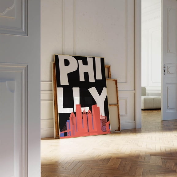 Philly Skyline Wall Art Red Black Bold City Poster Pennsylvania Game Room Decor Unframed Paper Print