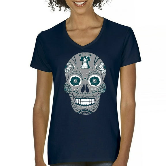 Philly Thing Sugar Skull Women's V-Neck T-shirt Day of the Dead Dia de los Muertos