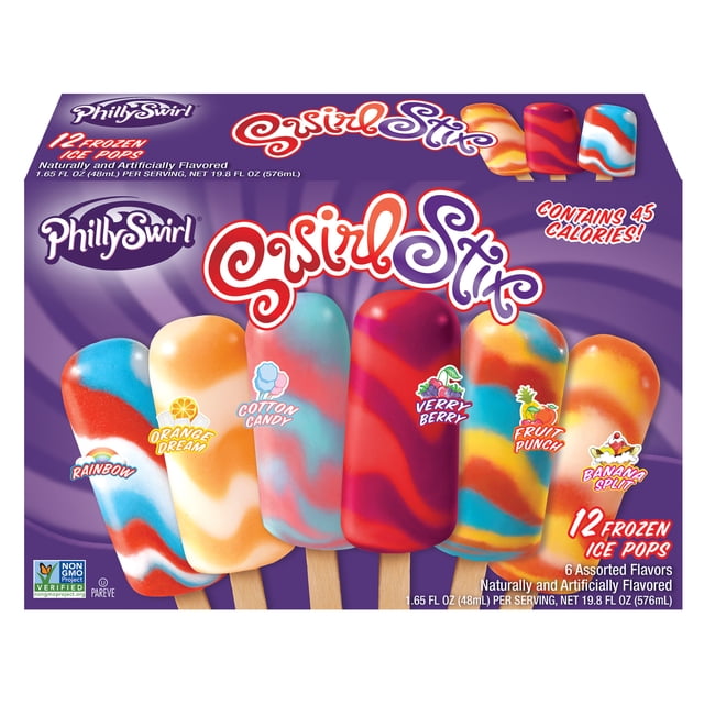 PhillySwirl SwirlStix Assorted Flavors Ice Pops 12 - 1.65 fl oz Packs ...