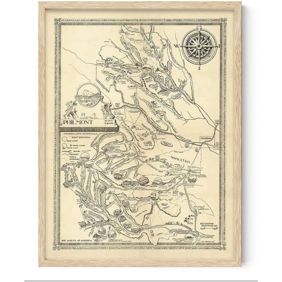 Philmont Scout Ranch 1948 18x24 Historic Trail Map Cimarron New Mexico Vintage Scouting Illustration Outdoor Adventure Hiking Heritage Alumni Collector Gift Framed Display Library Study