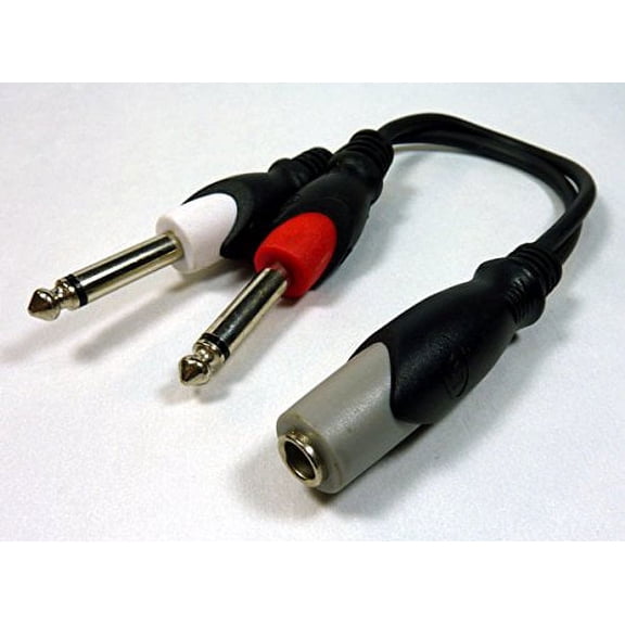 Philmore 6" Dual 6.35mm 1/4" Mono Male Plugs To 1 6.35mm 1/4" Mono Female Jack Shielded Audio Cable; 44-242 - 44-242