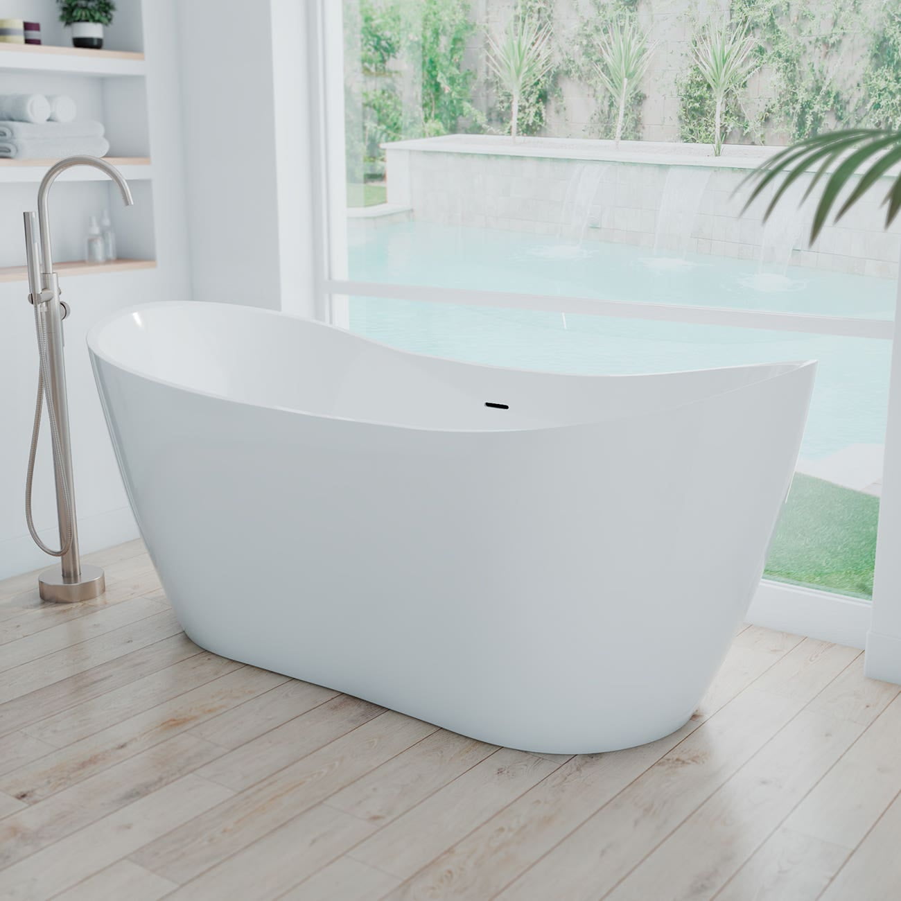 Philo 54 Inch White Acrylic Double Slipper Freestanding Tub