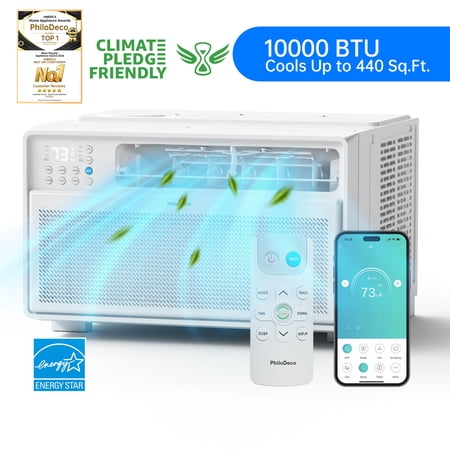 PhiloDeco Energy Star Window Air Conditioner, 10000 BTU Window Air Conditioner with Wifi 440 sq ft. Inverter Ac , Remote Control, Ultra Quiet & Easy Installation, ECO/24 Timer/Auto Restart
