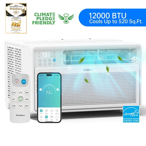 PhiloDeco Energy Star Window Air Conditioner,12000 BTU 520 sq ft. Air Conditioner Window unit with Wifi Inverter Ac, Remote Control, Ultra Quiet & Easy Installation, ECO/24 Timer/Auto Restart