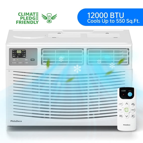 PhiloDeco 12000 BTU Window Air Conditioner 550 Sq Ft. Intelligent Ac Units, LED Display Screen, Operates Quietly, Energy-Saving. Timer • Sleep and ECO.with Remote Control, Dehumidifier
