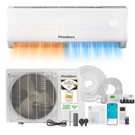 PhiloDeco 11500 BTU Mini Split Air Conditioner & Heater, Wifi Enabled 115V Energy Saving Wall Mounted Inverter Ductless AC Unit Cools up to 750 Sq. Ft, Heat Pump & Installation Kit