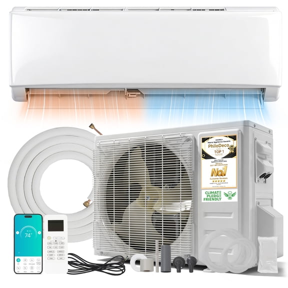 PhiloDeco 18000 BTU Mini Split AC/Heating System Mini Split AC Unit Inverter Heating and Cooling, 230V Energy Efficient Ductless Air Conditioner Up to 1250sq.ft, Pre-charged System, Installation Kit
