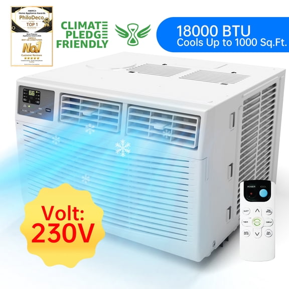 PhiloDeco 18000 BTU Window Air Conditioner 1000 sq ft. Ac Units Intelligent , LED Diswplay Screen, with Remote Control, Dehumidifier/Fan, Operates Quietly, Energy-Saving. 24 Timer, 208/230 VOLTS