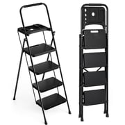 PhiloDeco 4 Step Ladder, 450lbs Folding Tread Stool with Auto-Lock, Ultra-Thin Portable, Iron ladders for home, office.Rustproof & Multi-Purpose, Fold ladders