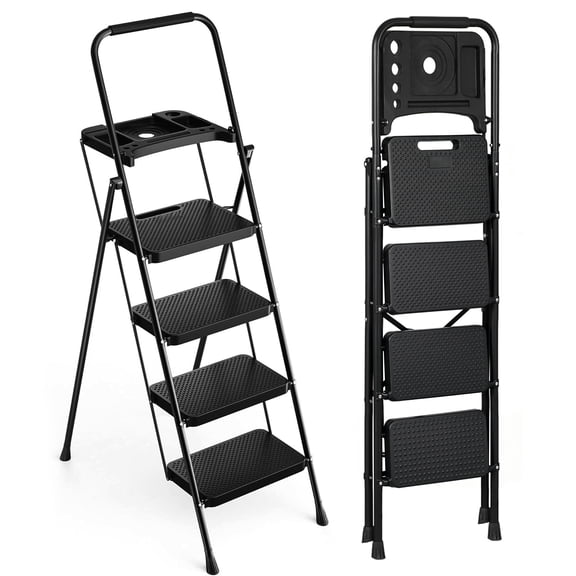 PhiloDeco 4 Step Ladder, 450lbs Folding Tread Stool with Auto-Lock, Ultra-Thin Portable, Iron ladders for home, office.Rustproof & Multi-Purpose, Fold ladders