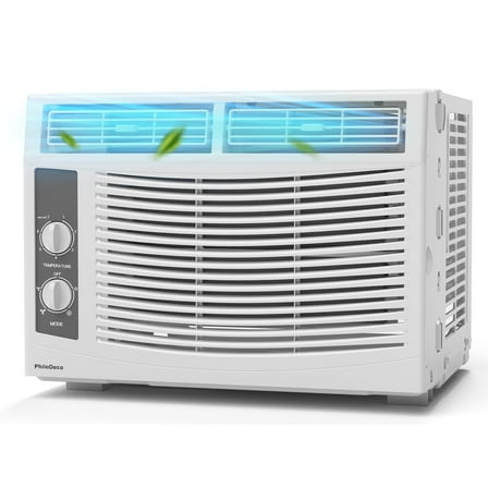 PhiloDeco 5000 BTU Window Air Conditioner Easy Cool - Capable of Cooling Up to 150 sq ft. 2 Fan Speeds, 4-Way Air Direction, Mechanical Control, Filter, for Small Room Air Conditioner, Small Ac Unit